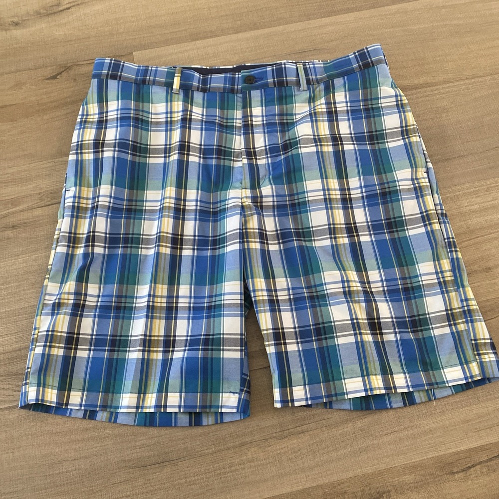 Jack Nicklaus Mens Plaid Golf Shorts Size 36 Blue Green Yellow Polyester